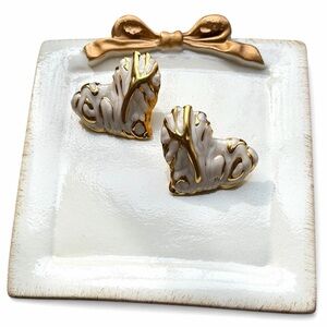 White Heart Earrings with Gold accents